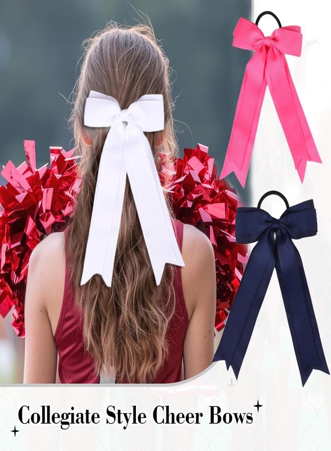 Hipcheer 16pcs Collegiate Style Cheer hair Bows for Girls, Long Tail Skinny Cheer Bow Ponytail Holder Handmade Bows for Girls Teens Softball Cheerleader Sports (White) - Image 2